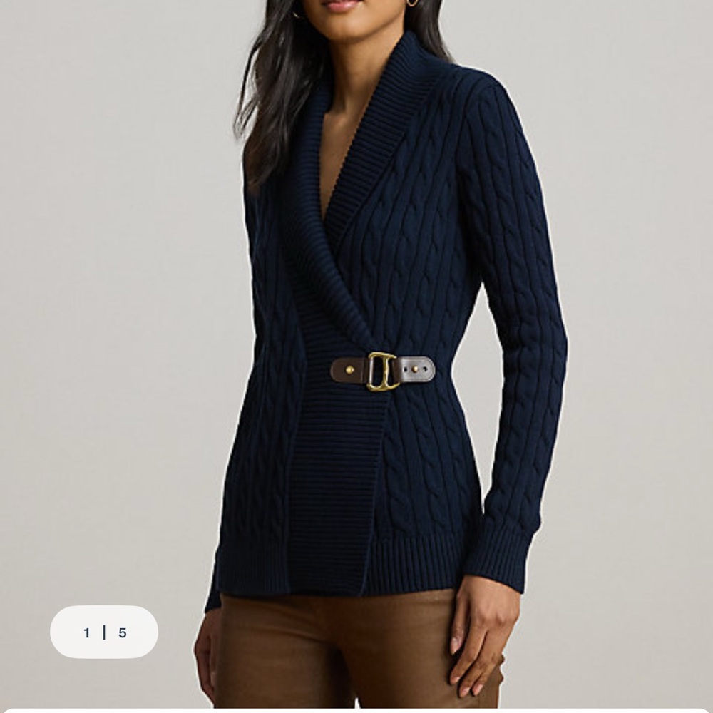 Ralph Lauren Navy Cable Knit V-Neck Sweater
